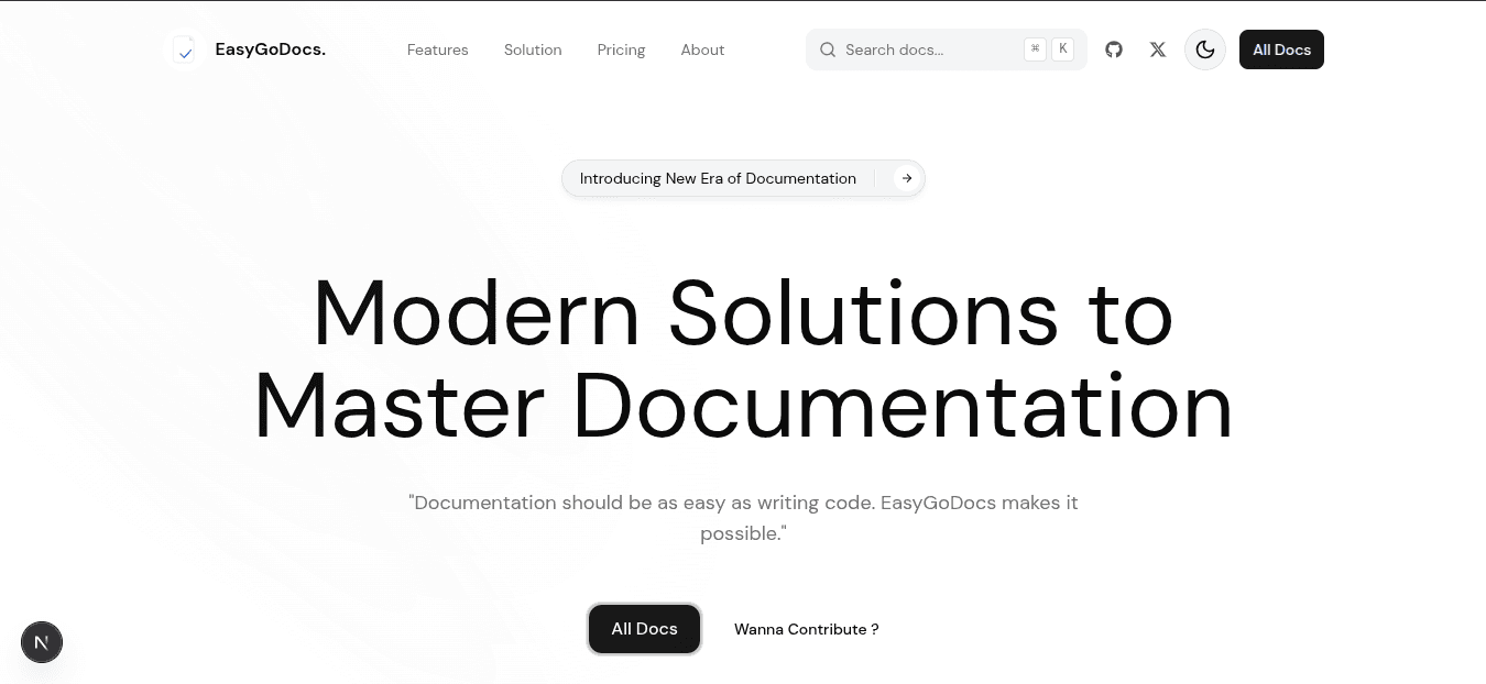 EasyGoDocs documentation site preview